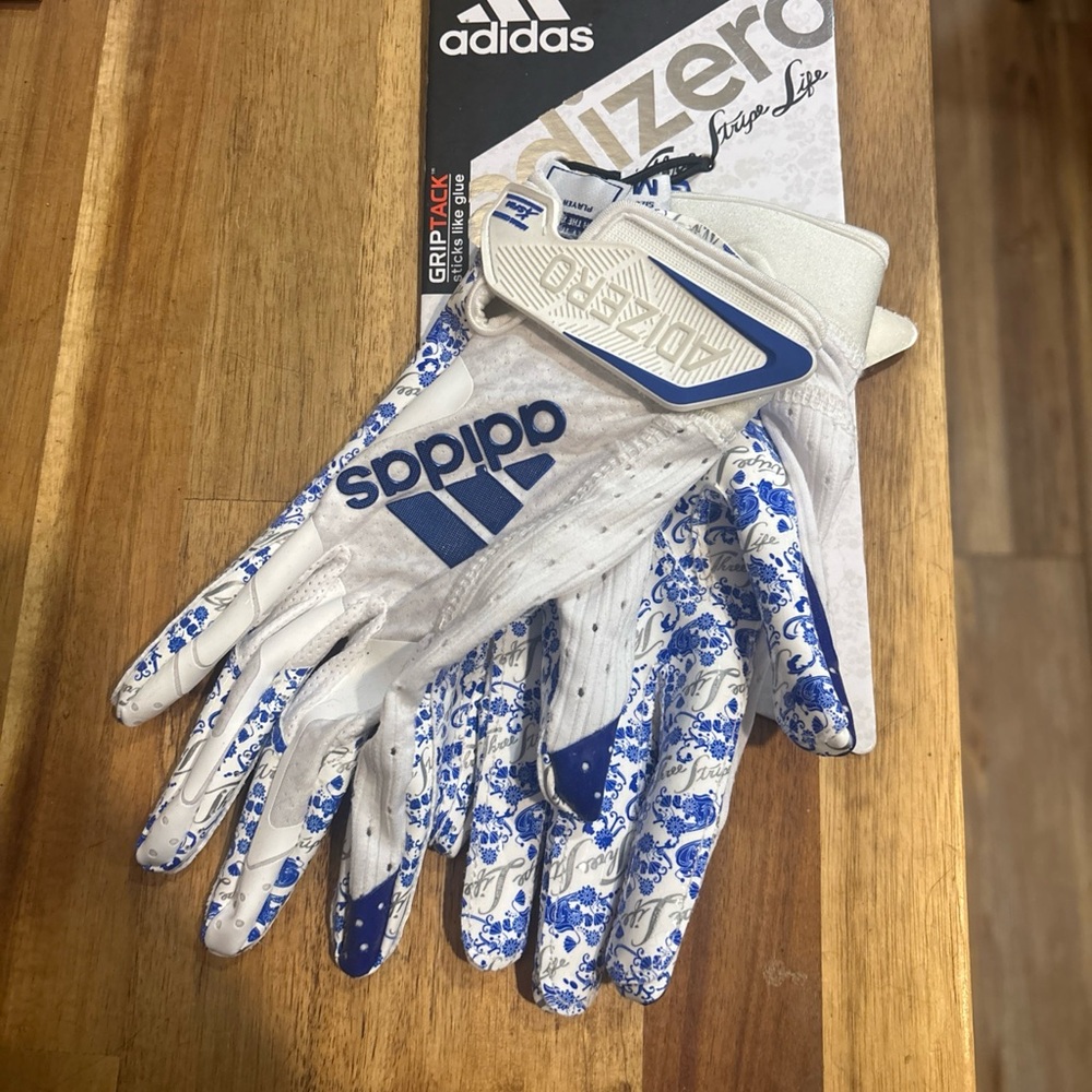 Adidas White and Blue Graphic Softball Gloves